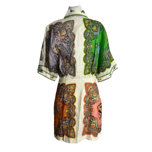 Alemais Womens Size 6 Linen Mini Dress Tropical Mermaid Fish Button Front - Picture 3 of 14